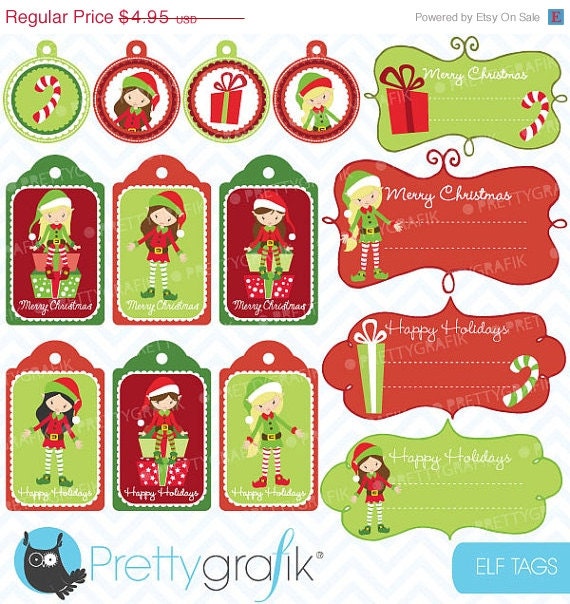 80% OFF SALE christmas tags label frames clipart commercial use, vector graphics, digital clip art, images, elves - CL604 Il_570xn