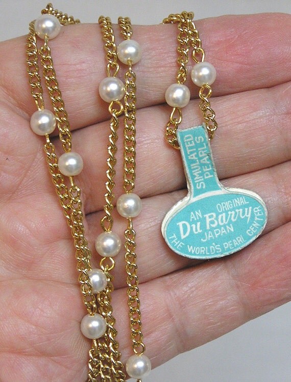 DuBarry Necklace Faux Pearls Goldtone Chain Original Paper Tag
