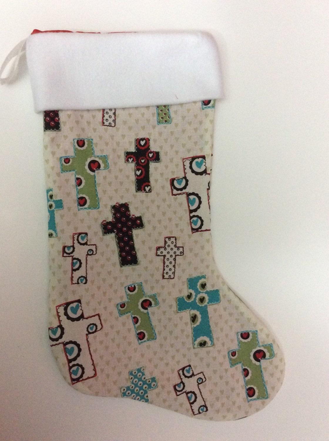 Handmade Christmas Stocking - Crosses with hearts