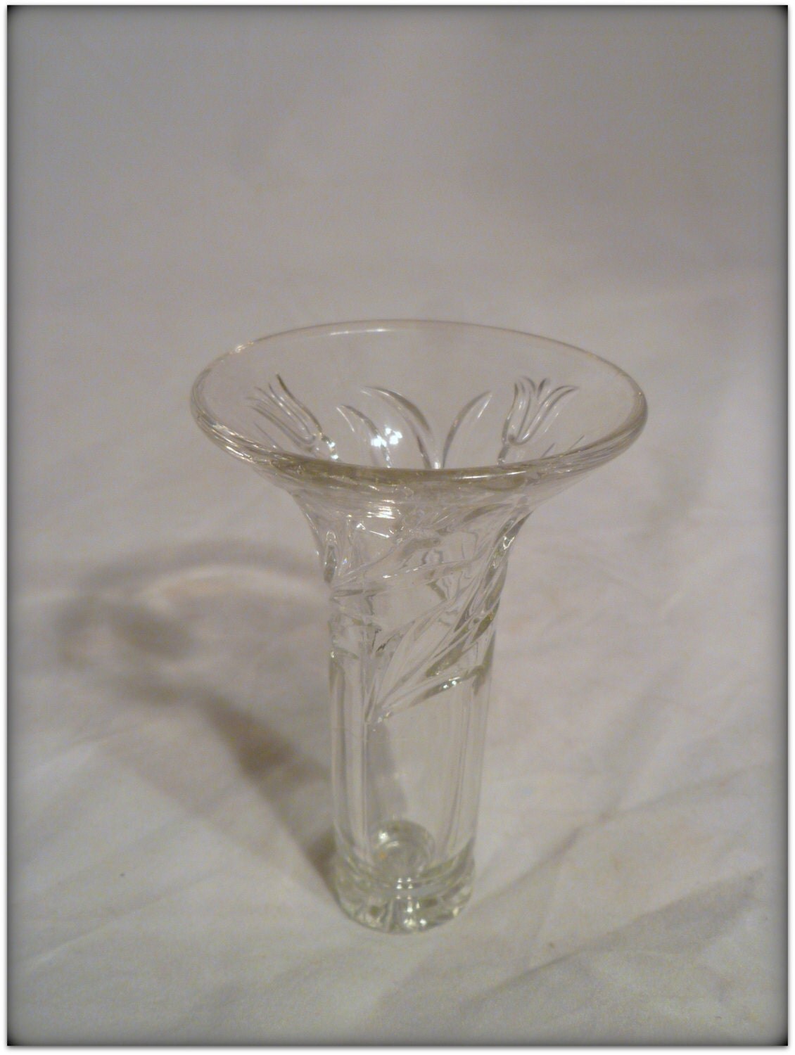 Vintage Mold Blown Glass Bud Vase Flower Pattern Unknown
