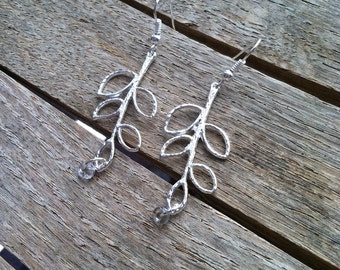 Silver Branch Dangle Earrings with Clear Glass Beads ER-121514-04
