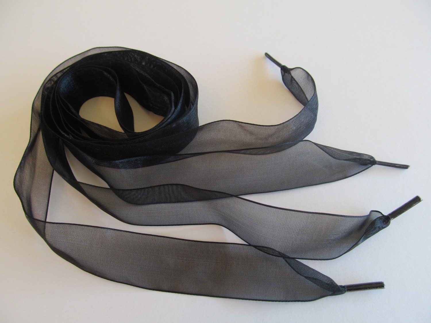 Black Sheer Ribbon Shoelaces by theQuiltage on Etsy