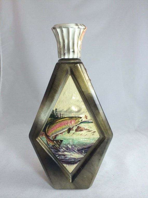 Vintage Jim Beam Rainbow Trout Glass Decanter feat James