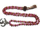 Tarini Jewels mala beads Pink Jade Rudraksha Prayer bracelet , heart chakra om rosary 108+1 love healing