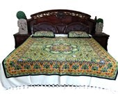 indian Bedspread ethnic Decor handloom Cotton Bed Cover Vintage Boho coverlet bed throw-3pc