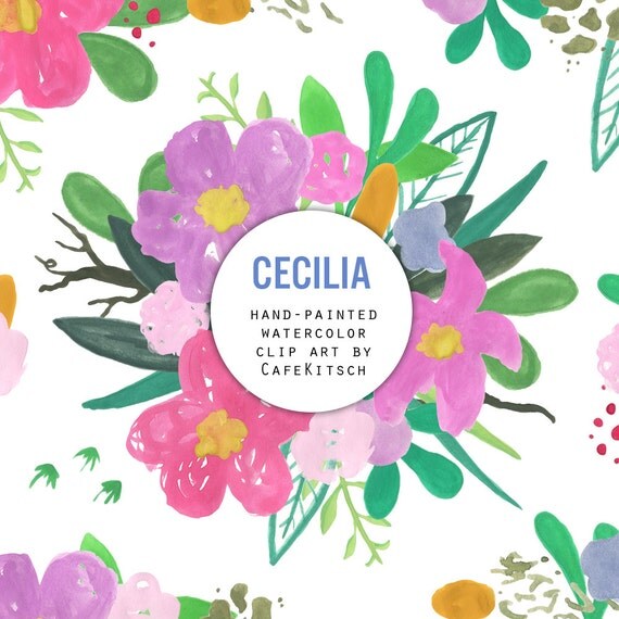 Items similar to INSTANT DOWNLOAD Cecilia Watercolor Flowers Clipart