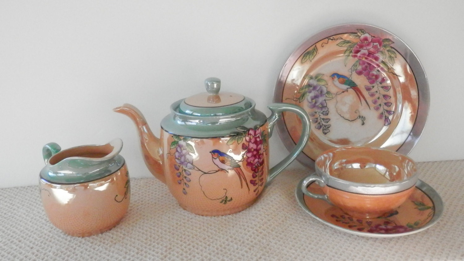 Teacups Iridescent Luster Ware Tea Set Japan Hand