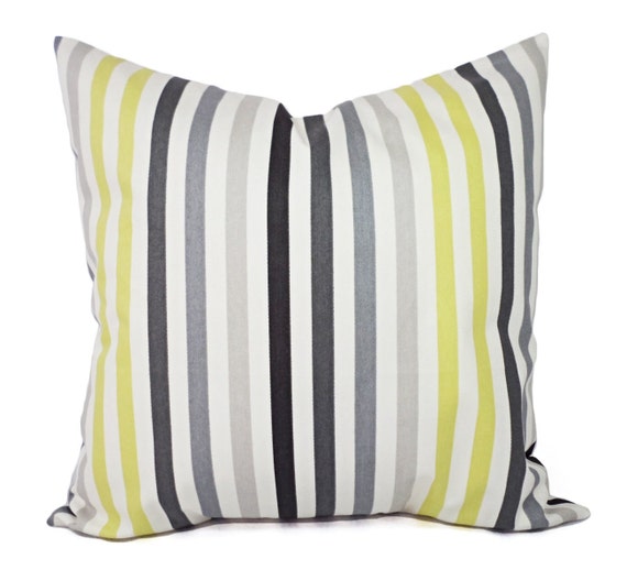 Two Yellow and Grey Pillow Covers Striped by CastawayCoveDecor