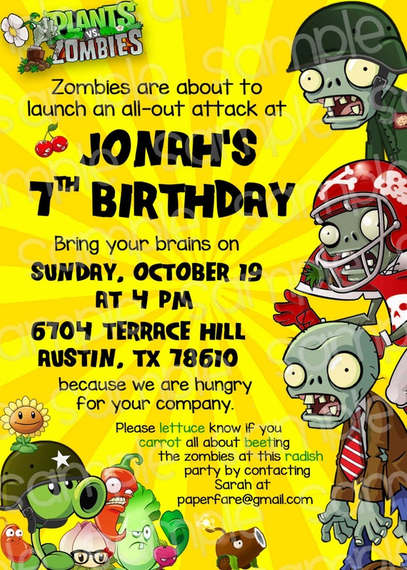 Plants vs Zombies Customizable Invitation