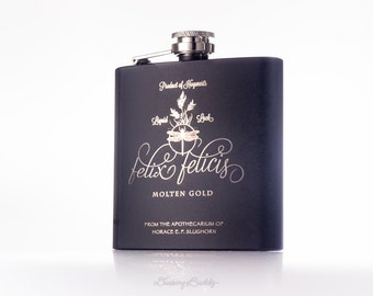Felix Felicis Potion Flask, inspired by Harry Potter - 6oz Engraved (Black Matte) Hip Flask