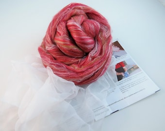 Nuno felting Scarf Kit, Color: Pommegranate