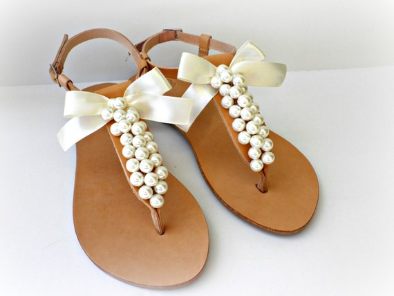 Wedding sandals Greek leather sandals decorated with ivory