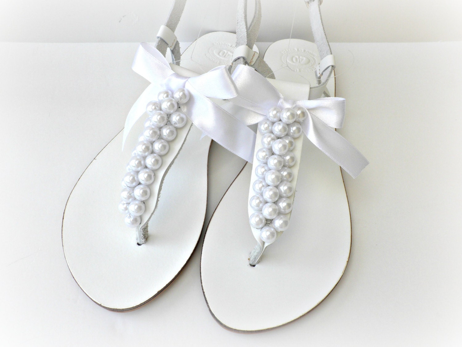 Wedding leather sandals White sandals decorated with white