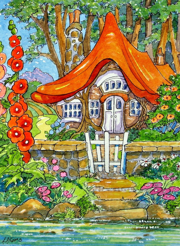 Storybook Cottage Art Series by the Shore by StoneHouseArtists