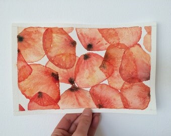 Red poppy leaves,watercolor painting red poppy,floral watercolor,watercolor art,poppy art,red wall decor