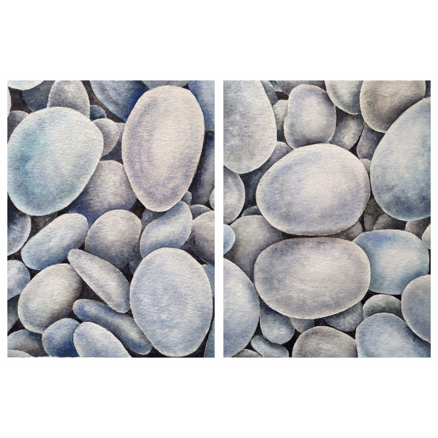 Original watercolor painting set of two Sea stones watercolor