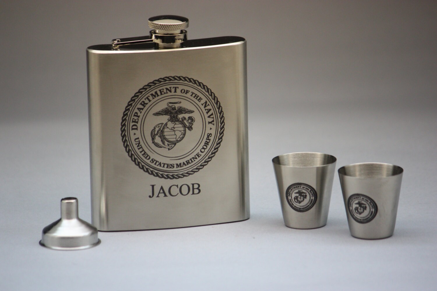 Stainless Steel 8oz Flask Gift Set with Two Shot Glasses and