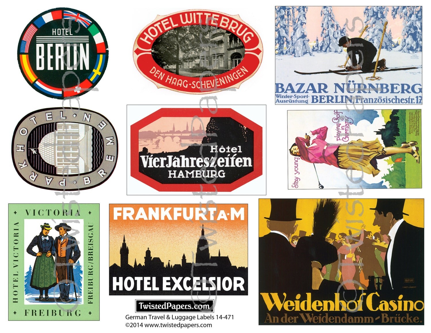 German LUGGAGE LABELS Vintage Travel Luggage Labels. Germany