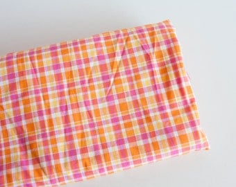 Pink Orange Plaid Fabric, Lightweight Cotton Plaid Fabric - by the yard, Vintage Fabric Yardage