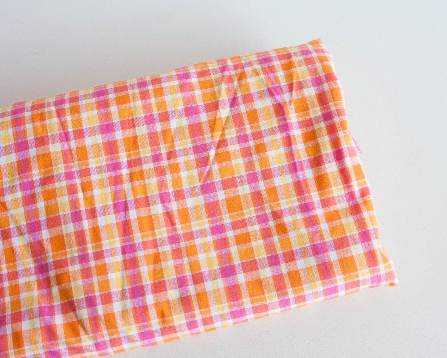 Pink Orange Plaid Fabric Lightweight Cotton Plaid Fabric by