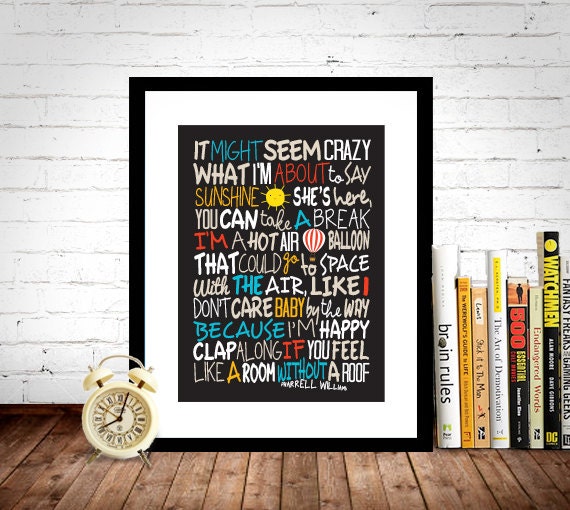 Pharrell Williams Happy Poster Song Lyrics Print by LawandMoore