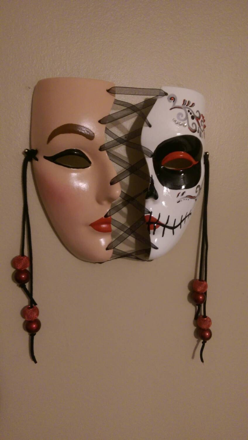 One of a kind hand painted mask Two Faced