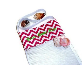 Personalized Embroidered Beach Tote, Mesh Seashell Bag, Shell Collecting, Cross Body Bag, Pink Chevron, Shell Tote Bag, Gift For Girls