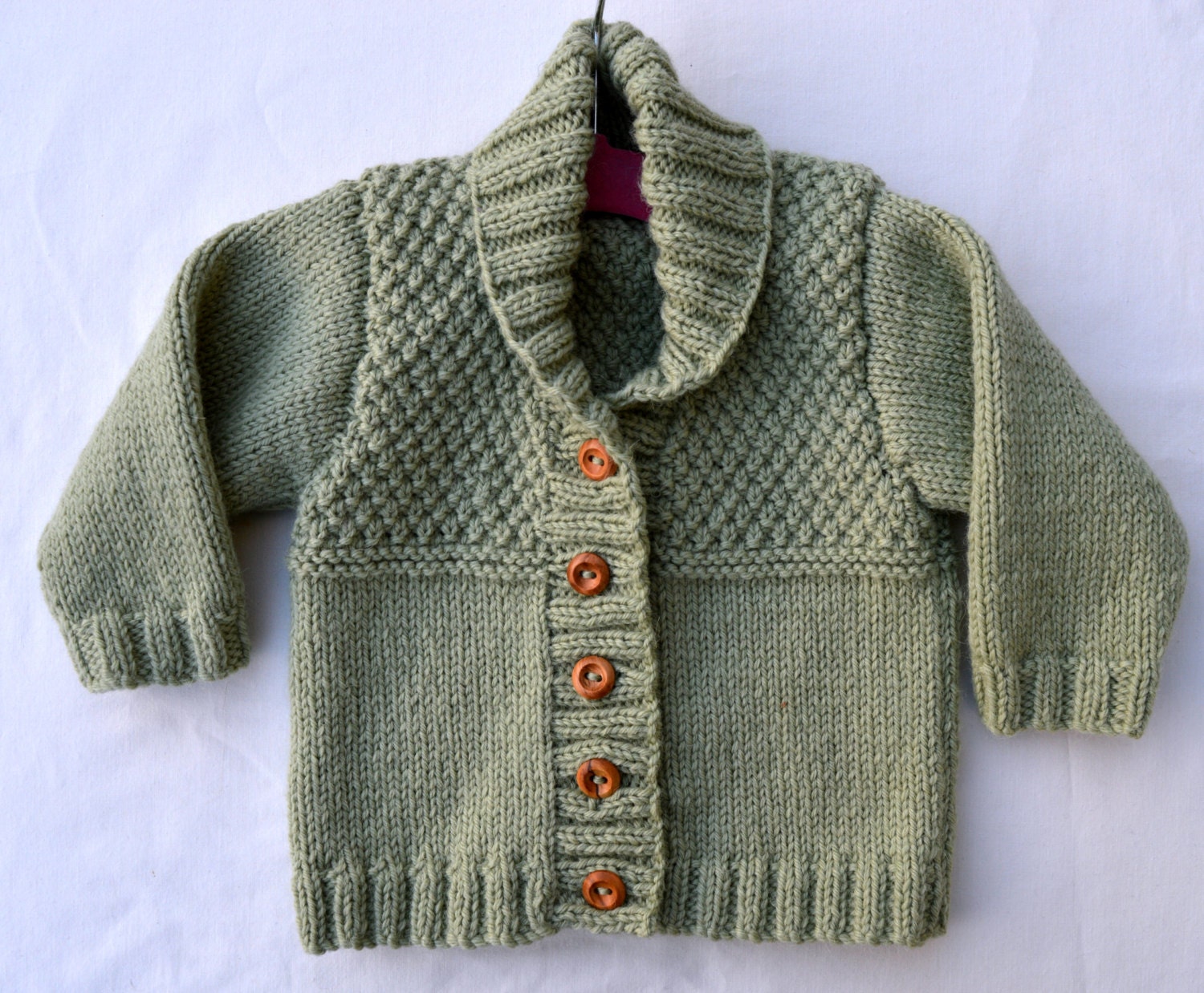 Baby Boy Sweater Cardigan in Pistachio Green Shawl Collar