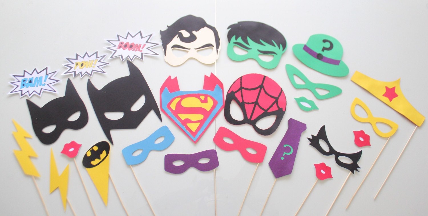 25pc Superhero Party Photo Booth Propsphotobooth Props
