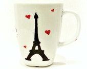 Paris Coffee Mug. Large Mug of Eiffel Tower. Hand Painted Custom Ceramic Mug. Dotted Map Line, Heart Decor Paris Coffee Mug. Large Mug of Eiffel Tower. Hand Painted Custom Ceramic Mug. Dotted Map Line, Heart Decor