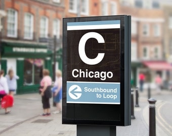 Chicago CTA L Train Poster -Chicago Stop, 16x20 Digital Print