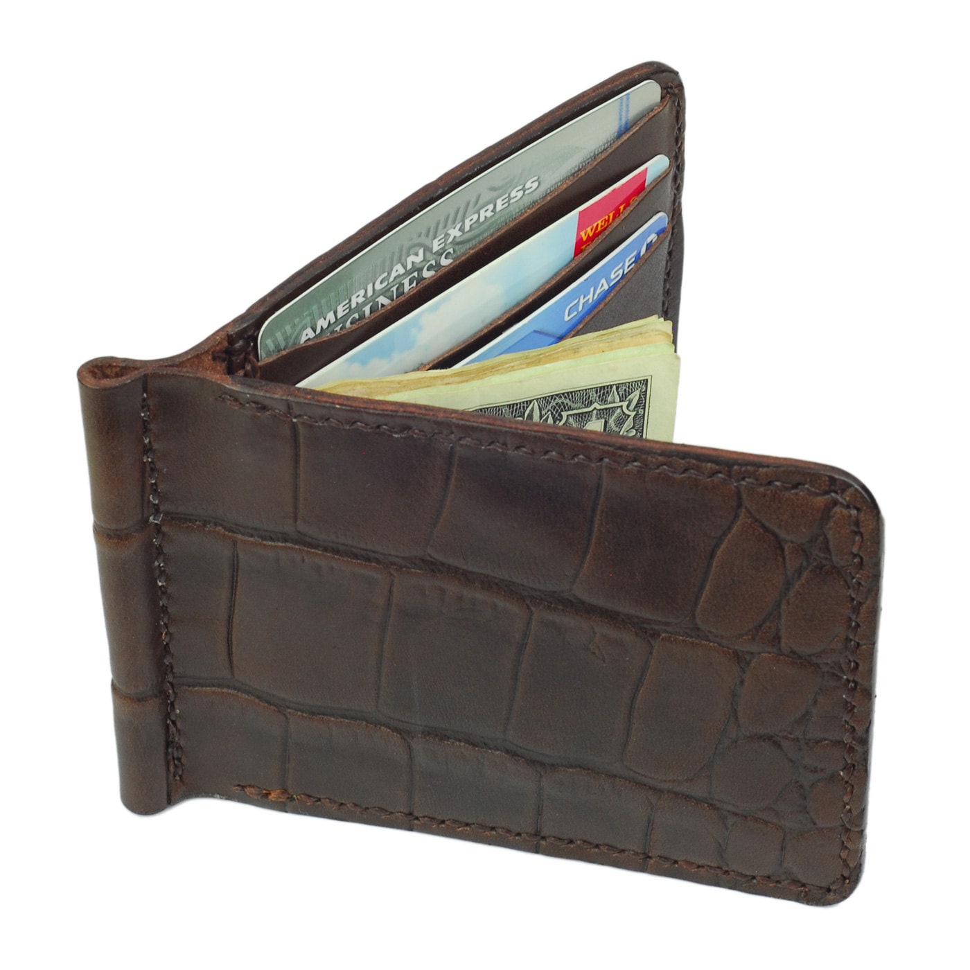 Brown Leather BiFold Money Clip Wallet Brown Leather
