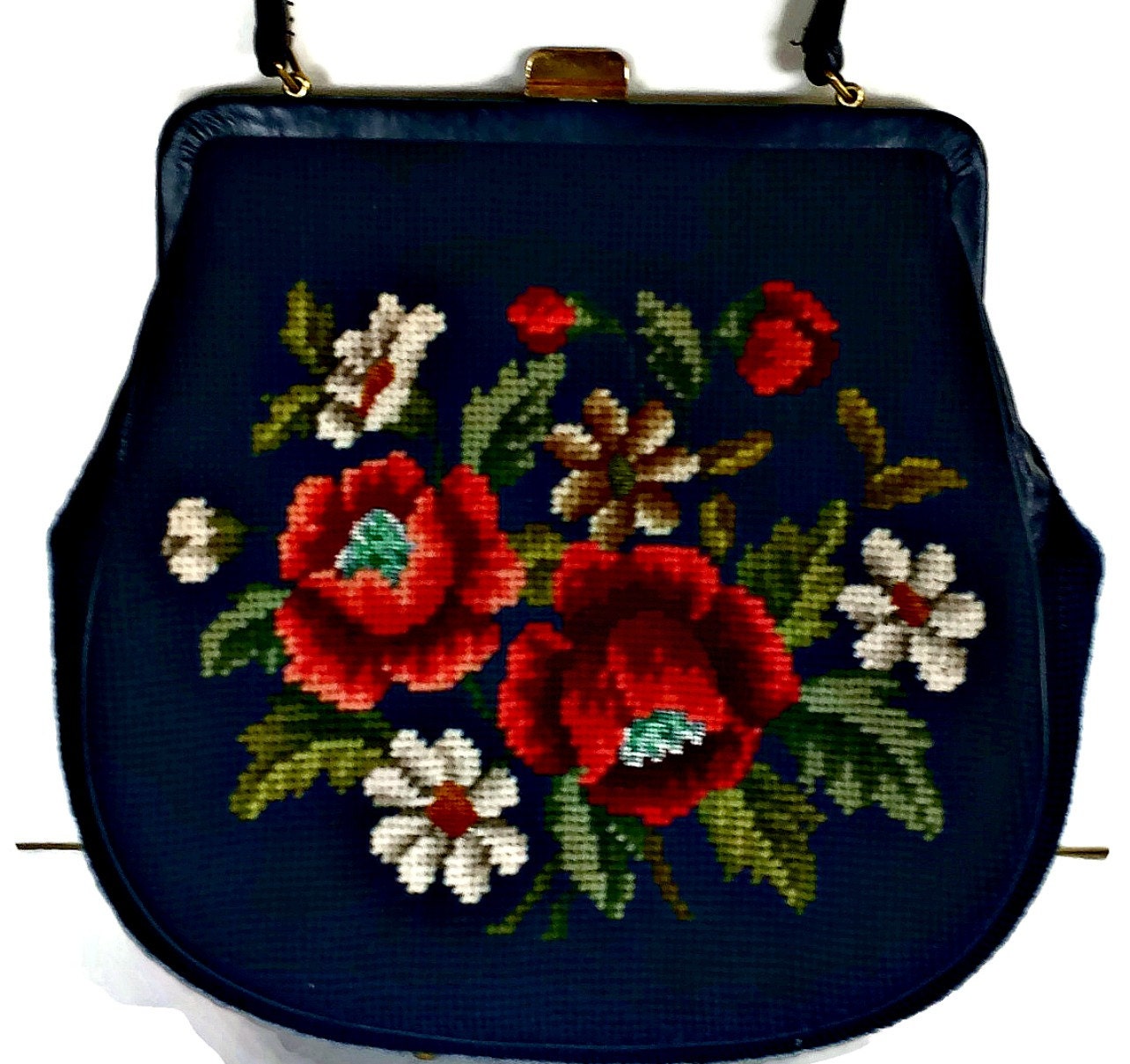 Needlepoint Handbag Floral Peony Large