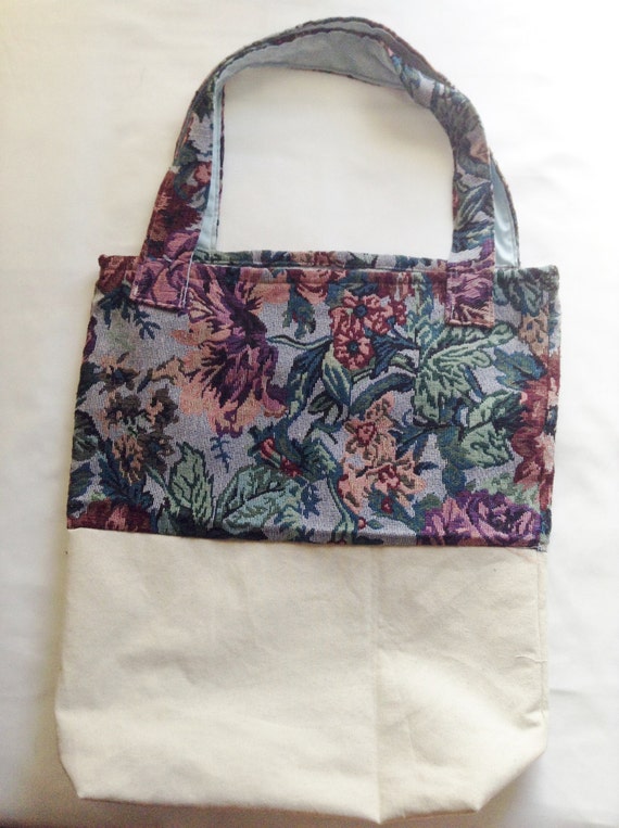 Items similar to Canvas and Dark Floral Tapestry Tote on Etsy