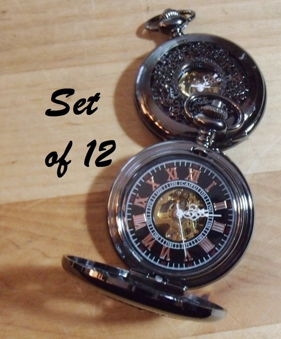 Set of 12 Pocket Watches with Chains by PocketwatchPurveyor