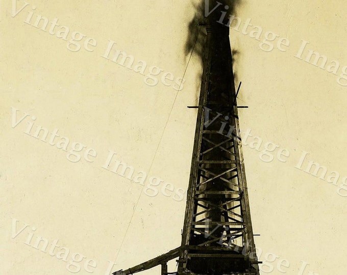 old historic oil well drill drilling rig derrick oil gusher field sepia tone photo wall home decor PHOTOGRAPH