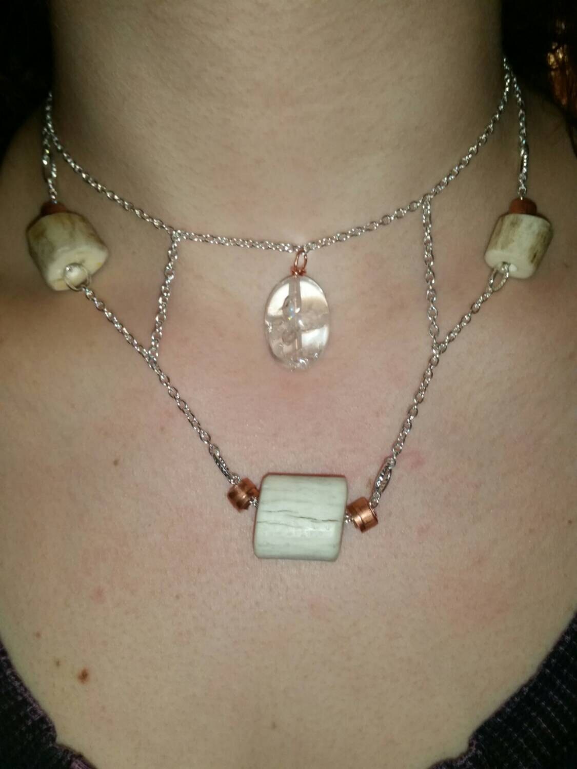 SALE Deer antler beads copper & quartz by MyriadMirageJewelry