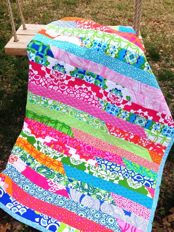 Pink quilt green quilt blue quilt modern by BlueSheepBoutique