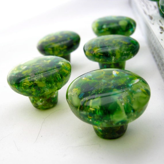 GREEN fused glass hardware knobs dresser by TorchLakeGlass