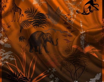 Echarpe- foulard-Animaux- Pongé de soie -design- 130" x 130"- Made in France - Edition limitée.