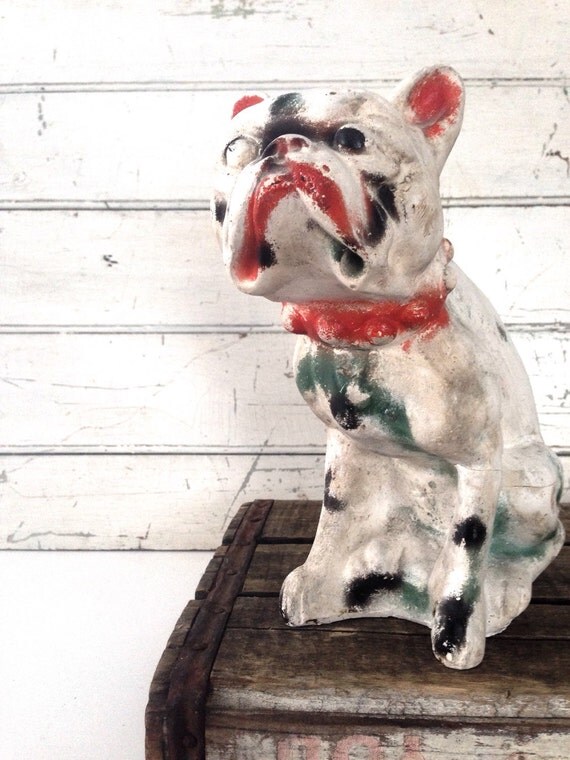Vintage Ceramic Chalkware Boston Terrier by littlefrogvintagetwo