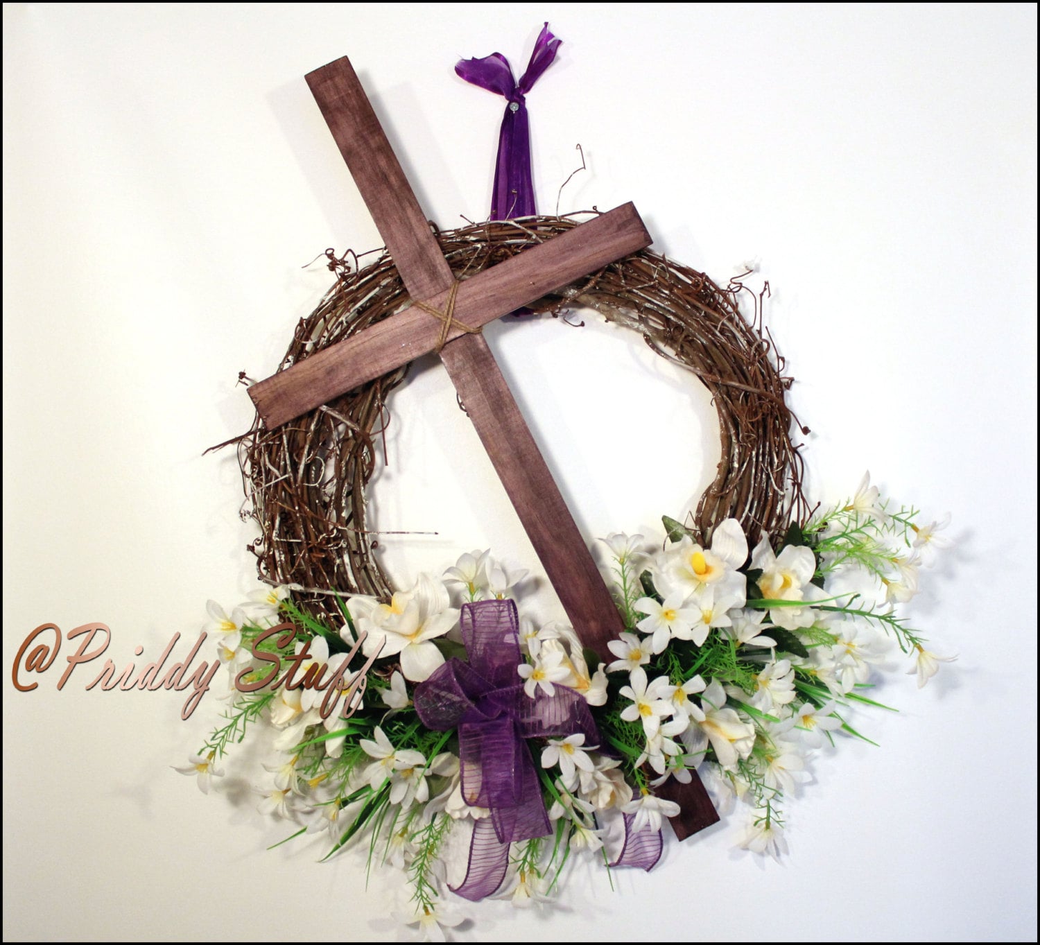 Easter Wreath Spring Wreath Religious Wreath Rustic by PriddyStuff