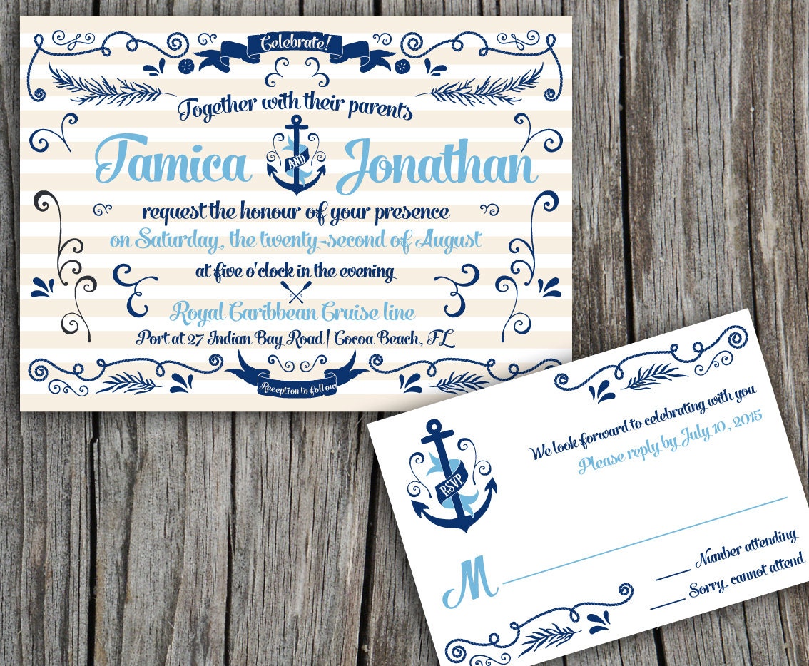 Nautical Anchor Tamica Printable Wedding Invitation – DIY Invitation – Custom colors option ...