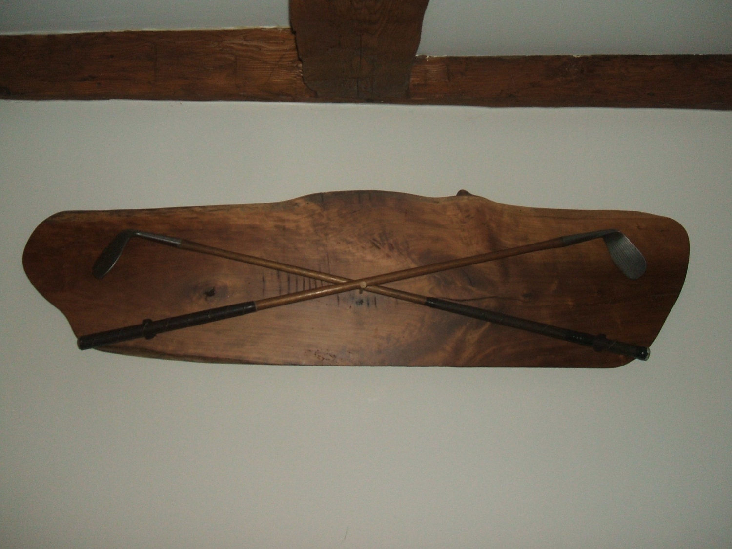 Vintage Live Edge Wormy Cherry Wooden Golf Club Display Rack