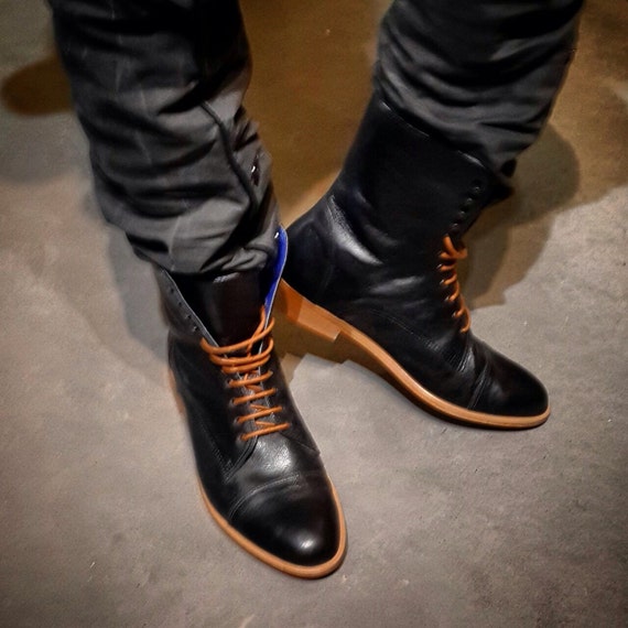 Black Mens Oxford Boots Black Leather Boots by ARAMAshoes