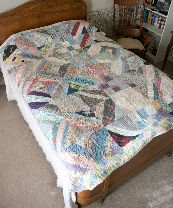 Vintage Quilt Nine Patch String Old Blanket Batting