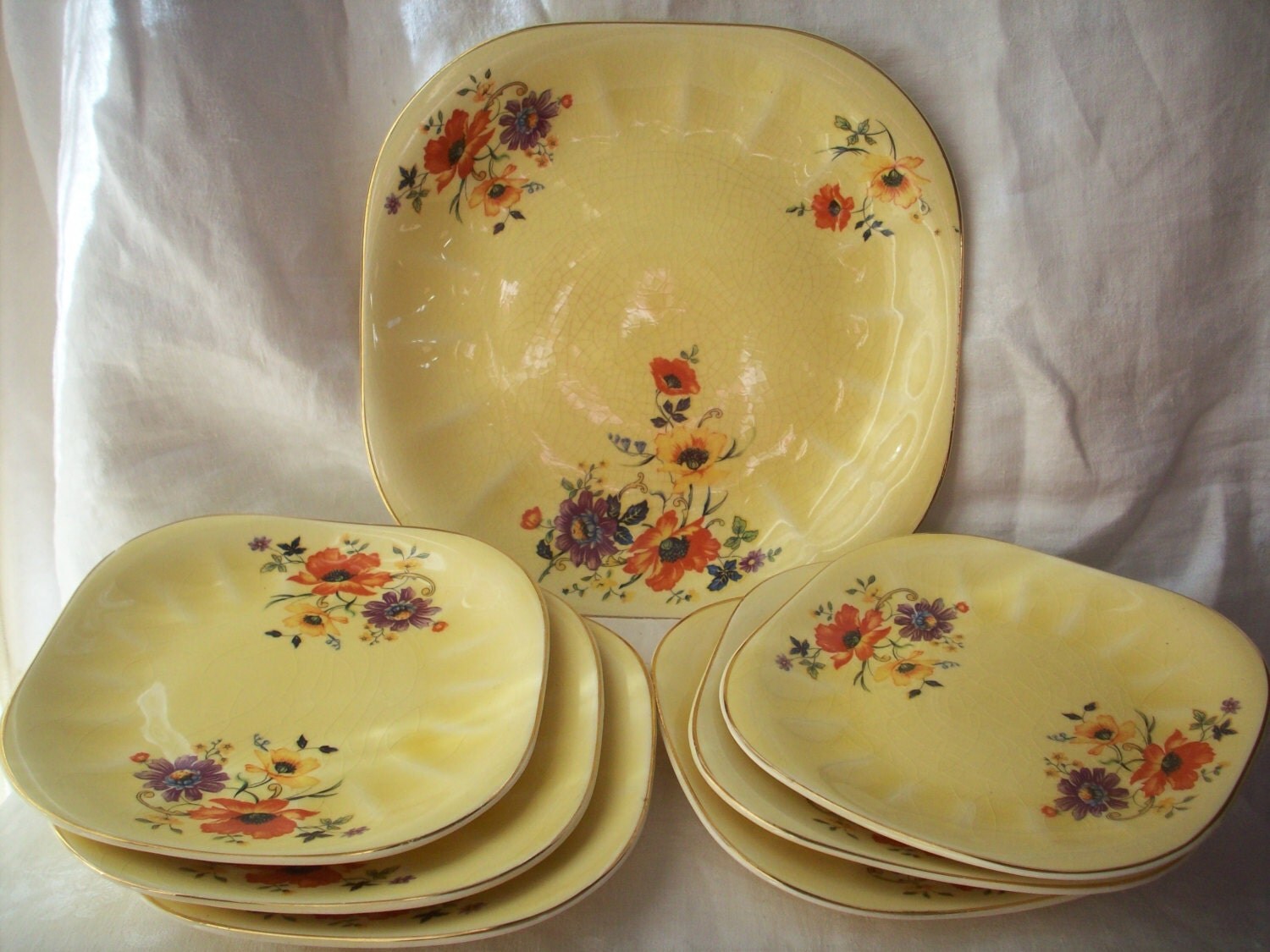 Limoges China Co Sebring Ohio Golden Glow Serving Set