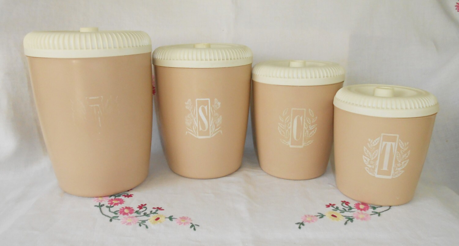 Tupperwareish Canister set Pinkish Tan Flour Sugar by WeBGlass