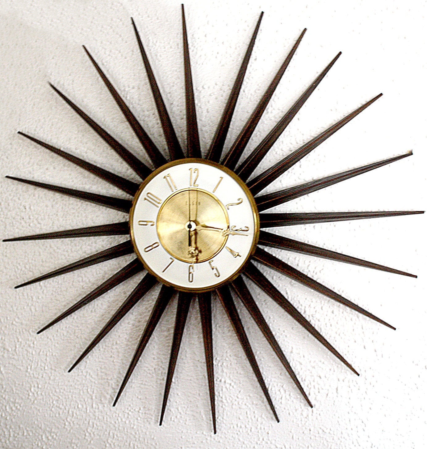 Vintage Elgin Starburst Wall Clock Brass by QUEENIESECLECTIC