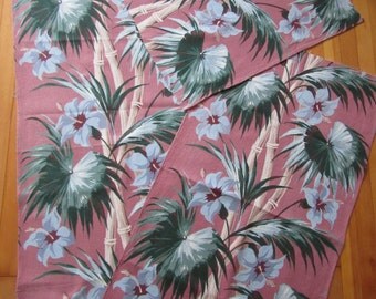 vintage cotton barkcloth / 3 remnant pieces / tropical design